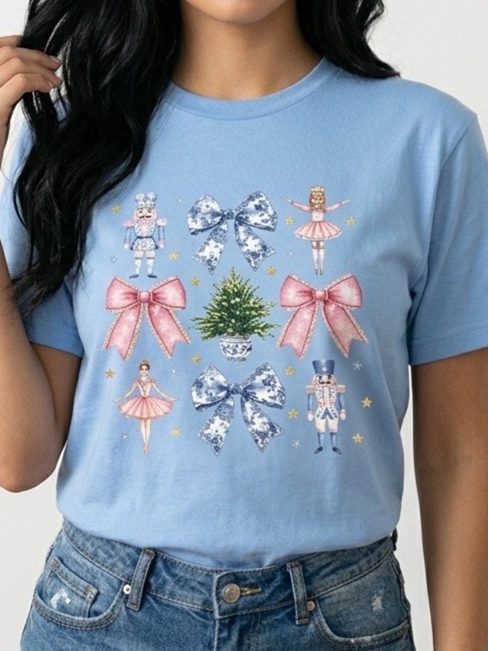 Blue Nutcracker Ballet Graphic Tee with Bows